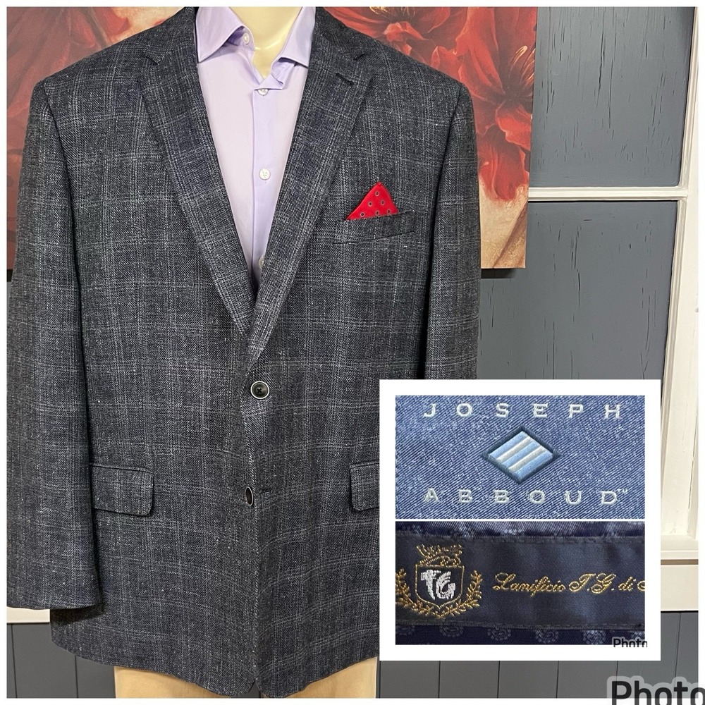 Joseph Abboud Hopsack Blazer Jacket Sport Coat Mens 50R Linen Wool Indigo Blue